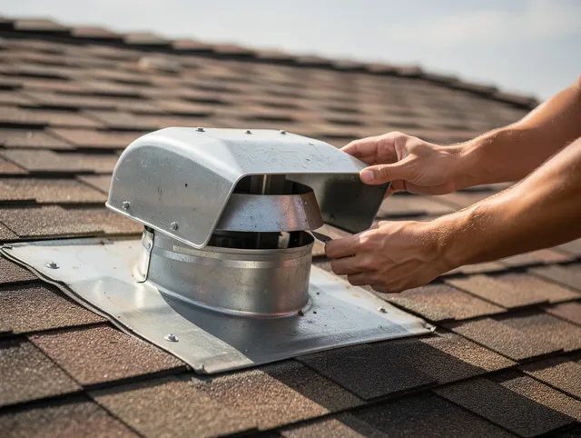 Bethel Dryer Vent Cleaning certified technician safely cleaning a roof-mounted dryer vent in Bethel
