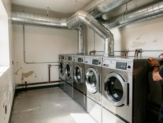 Bethel Dryer Vent Cleaning team performing large-scale commercial dryer vent cleaning in Bethel