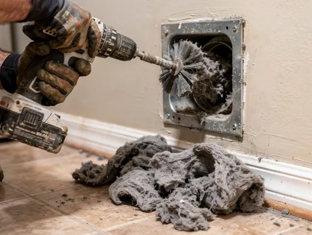 Certified Bethel Dryer Vent Cleaning technician performing dryer vent cleaning in Bethel