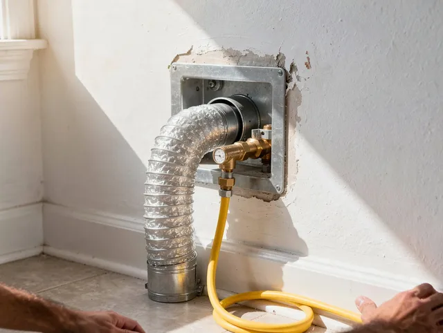 Bethel Dryer Vent Cleaning certified technician performing specialized gas dryer vent cleaning in Bethel